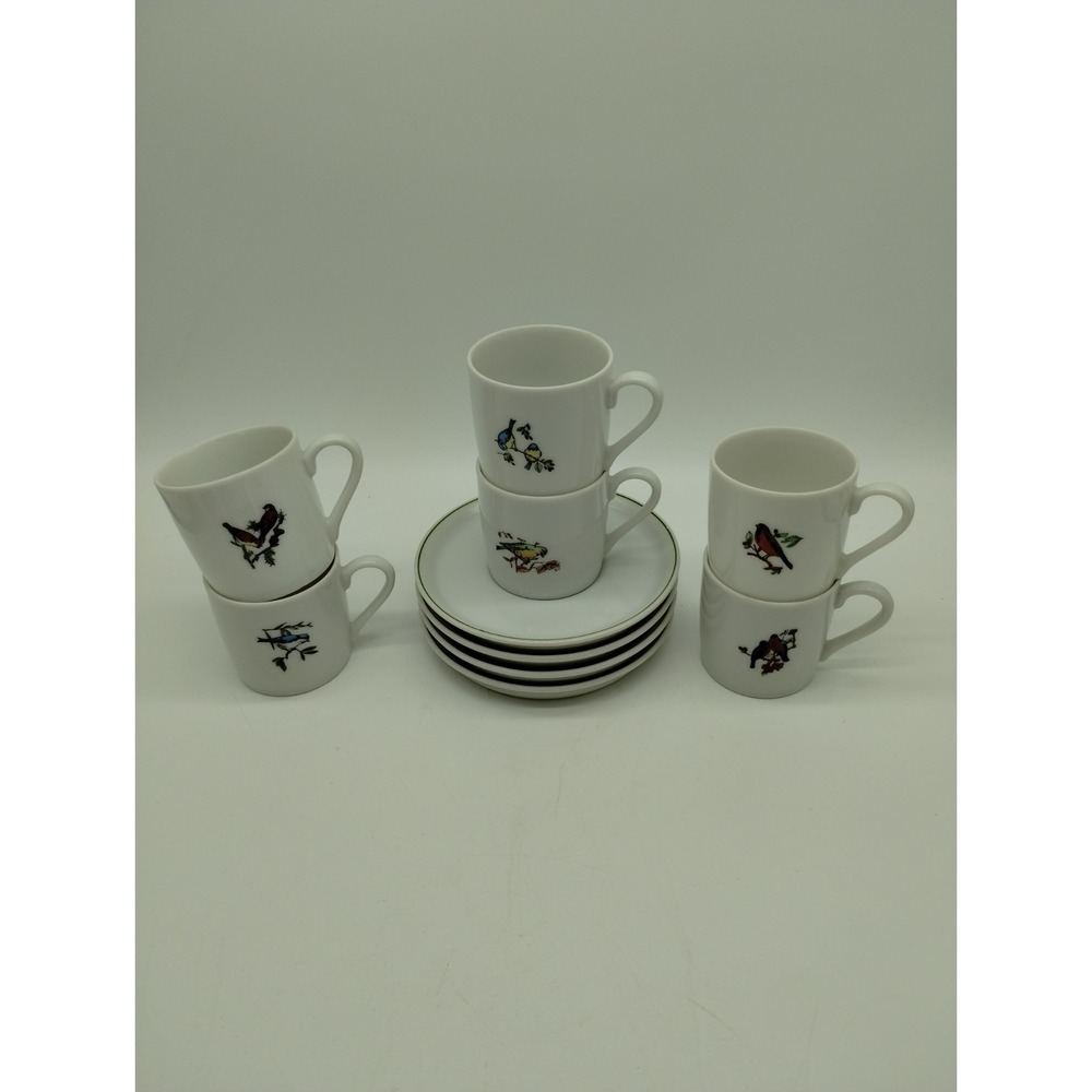 Set Of Porcelain Demitasse Cups Bird Themed And Saucers 6 Cups 4 Saucers Read